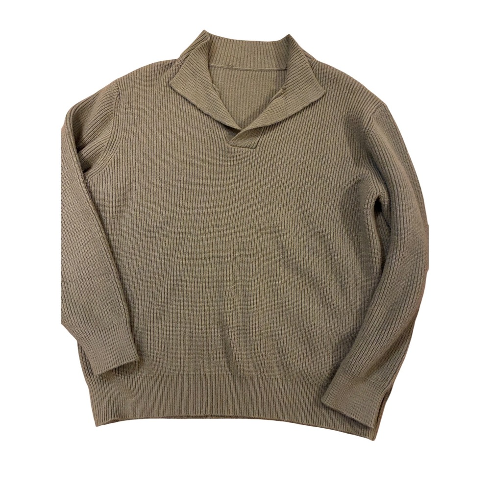 Oversized Olive Green Ribbed Knit Shawl Collar Sweater Medium